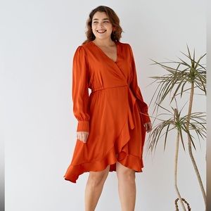 ChicWish Burnt Orange Long Sleeve Ruffle Hem Dress XXL/2XL NWT
